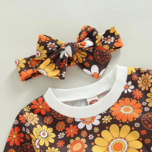 Vista 5 de Conjunto de sudadera de manga larga con cuello redondo y estampado floral para bebé niña