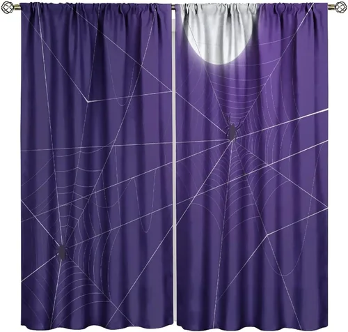 Vista 36 de Cortinas opacas de tela de araña aterradora para niños, tela de araña en blanco y negro, fondo rojo, dormitorio de niños, guardería, decoración