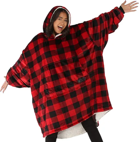 Vista 13 de THE COMFY Original - Manta de forro polar de microfibra con forro sherpa, diseño de gran tamaño con capucha y bolsillo de Shark Tank