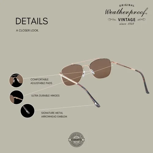 Vista 5 de Weatherproof Vintage Gafas de sol de diseñador para hombre, protección UV400, marco de aviador cuadrado de metal duradero
