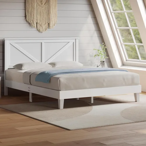 Vista 11 de Yaheetech Marco de cama de madera con plataforma de tamaño matrimonial Espresso
