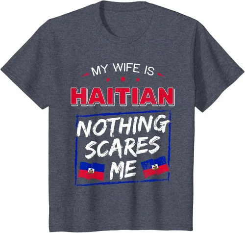 Vista 87 de My Wife Is Haitian Republic of Haiti Heritage Roots - Camiseta con bandera, Negro, S