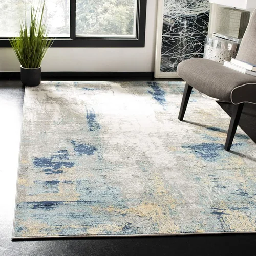 Vista 7 de SAFAVIEH Jasper Collection - Alfombra decorativa de 2 x 4 pies, azul y marfil, diseño abstracto moderno, no desprende pelusa y de fácil cuidado