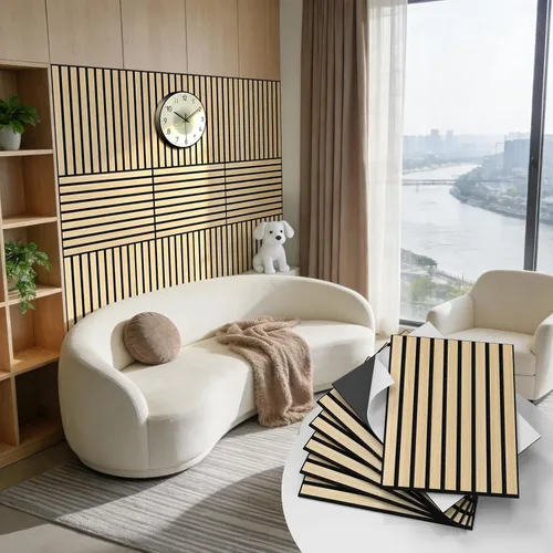 Vista 12 de WADILE Paneles de pared de listones de madera para despegar y pegar, paneles acústicos decorativos de 11.8 x 15.7 pulgadas, paneles de pared