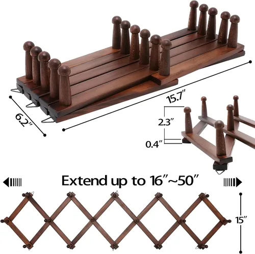 Vista 2 de SCUNDA Perchero de pared expandible, perchero de acordeón de madera para sombrero, abrigo, taza (14 ganchos + 16 ganchos)