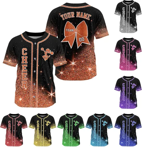 Vista 11 de Camiseta de béisbol de uniforme de animadora personalizada, camiseta de animadora para niñas, mujeres, jóvenes, niños, camiseta con purpurina