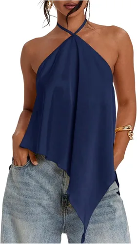 Vista 11 de Verdusa Top halter asimétrico de satén para mujer Amarillo claro