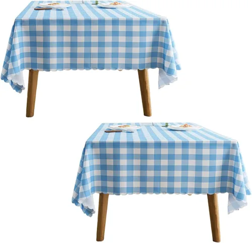 Vista 33 de MANGATA CASA Mantel de cuadros rosa para mesas cuadradas, mantel a cuadros, impermeable, para cocina y mesa, mantel de poliéster a cuadros sin Rosa