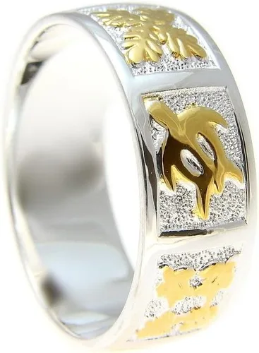 Vista 2 de Arthur's Jewelry Colcha de tortuga honu hawaiana 925 hawaiana de 2 tonos chapada en oro amarillo de 0.315 in, anillo tamaño 3 a 14