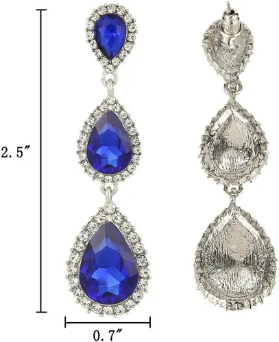 Vista 30 de EleQueen Pendientes de cristal austriaco en tono dorado para mujer, forma de pera de 2.5 pulgadas, color esmeralda