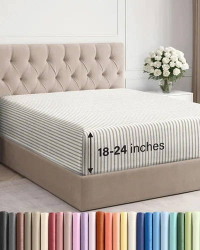 Vista 100 de Sábana bajera ajustable extra profunda Twin XL – Sábana bajera individual de lujo de hotel solamente – Se adapta fácilmente a colchones de 18 a 24