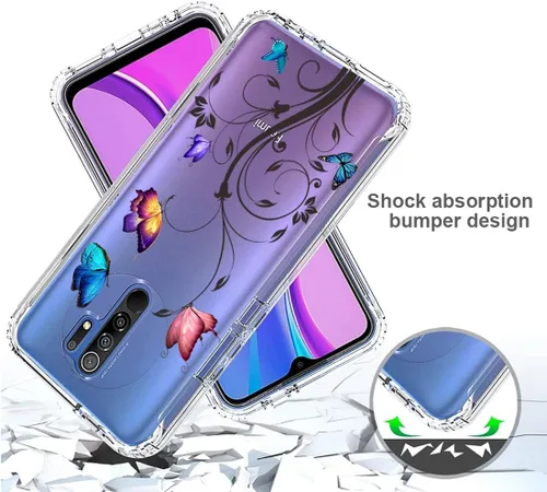 Vista 7 de Funda para Redmi 9/Redmi 9 Prime/Poco M2, carcasa rígida de protección de diseño floral de cuerpo completo + TPU a prueba de golpes con protector