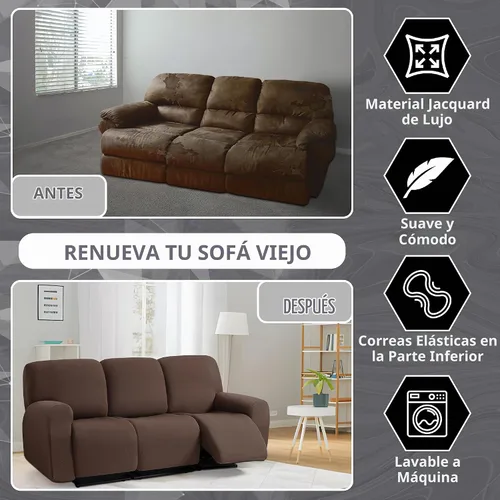 Vista 4 de ULTICOR - Juego de 8 fundas para sofá reclinable de jacquard, fundas elásticas para sofá reclinable para 3 cojines, fundas gruesas, suaves y Gris