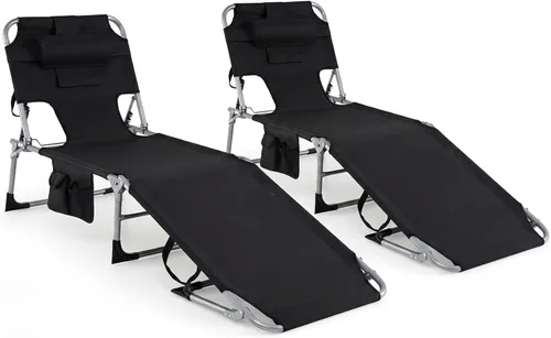 Vista 20 de Tangkula Silla de Bronceado con Orificio para la Cara, Silla Reclinable Plegable y Ajustable para Patio, Playa, Tomar el Sol con Bolsillo Lateral