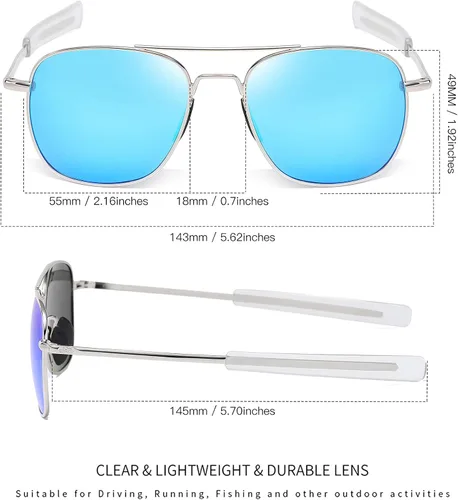 Vista 4 de RCXKOOM Men's Aviator Sunglasses American Army Military Pilot Polarized Sunglasses Bayonet Temples
