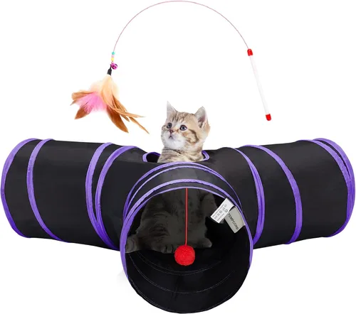 Vista 15 de Tempcore Túnel para gatos con tubo de juguete, túneles plegables de 3 vías para gatos, túneles para mascotas aburridas con agujero y pelota, juguete
