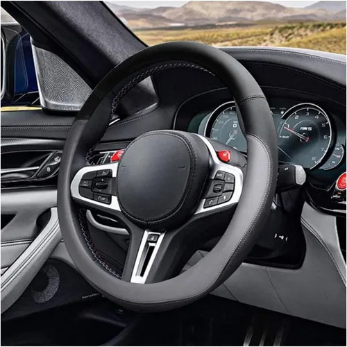 Vista 8 de LAINLOY Funda para volante de automóvil de 14.5"-15", funda de cuero de microfibra, decoración de volante antideslizante y transpirable, accesorios
