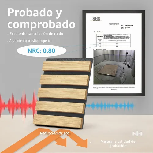 Vista 3 de Art3d 2 paneles acústicos de listones de madera para pared y techo, panel de absorción de sonido acanalado 3D con acabado de madera, roble Noise