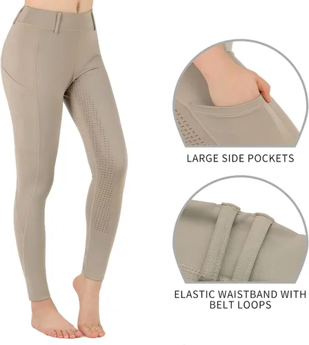Vista 5 de beroy Pantalones de equitación para niñas, pantalones ecuestres, mallas de caballo para la escuela para niños, bolsillos de silicona para asiento