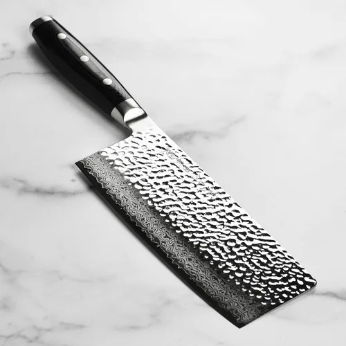 Vista 5 de Enso Cuchillo de chef chino de acero inoxidable de Damasco martillado VG10 de 7 pulgadas, fabricado en Japón