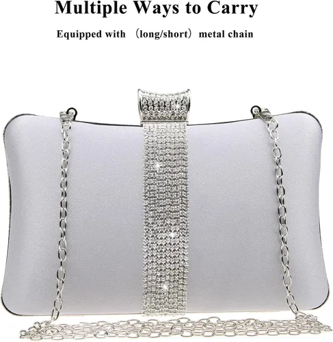 Vista 5 de DA BODAN Bolso de mano Jane de satén con diamantes de imitación para mujer para noche novia graduación fiesta bolso cruzado con cadena