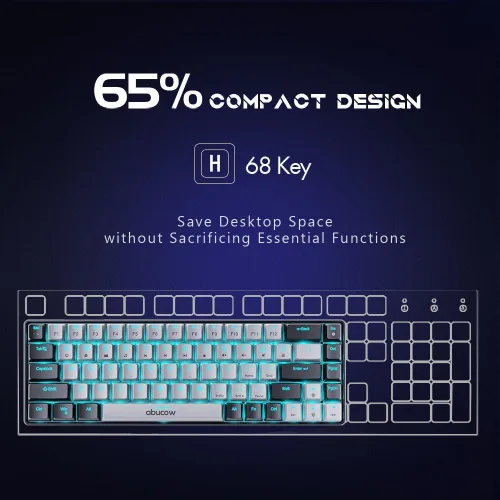 Vista 4 de abucow Teclado mecánico para juegos 65%, teclado compacto con cable con interruptor azul con retroiluminación azul, teclas intercambiables negro