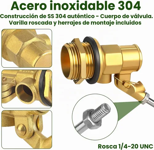 Vista 4 de Válvula de flotador de acero inoxidable para tanque de agua, válvula automática de control de nivel de agua con varilla ajustable, válvula