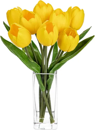 Vista 8 de Briful Flores Artificiales Flor de Tulipán Artificial Blanca en Jarrón Transparente, Arreglo de Tulipanes de Espuma de Tacto Real Adecuado