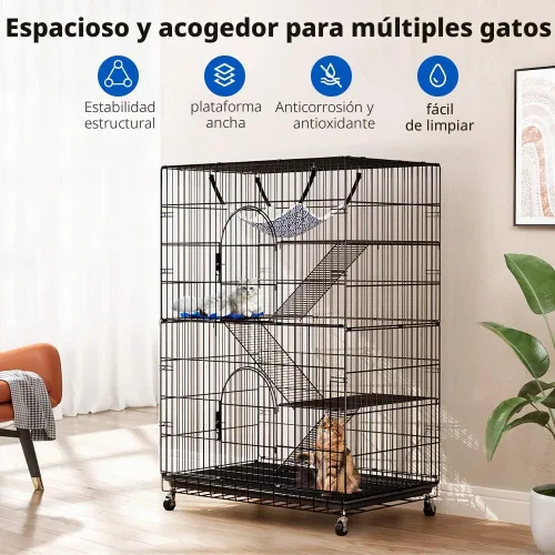Vista 6 de PawGiant Jaula para gatos de 4 niveles de 51 pulgadas, perrera de metal grande para gatos, gatitos, hurones y otros animales, con corralito, 2