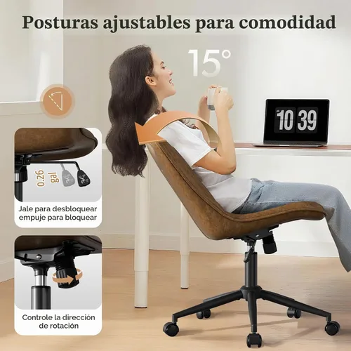 Vista 4 de Silla de oficina sin brazos, Silla de escritorio giratoria de Marrón