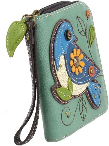 Vista 4 de Chala Bolsos Azul Pájaro Zip Alrededor de la cartera Hobo Amante de Aves Regalo