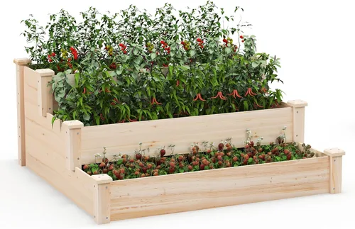 Vista 12 de GIANTEX Cama de jardín elevada de madera, 40 x 40 pulgadas, maceta cuadrada de madera de abeto con base abierta para verduras, flores, hierbas