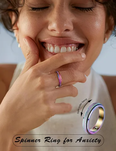 Vista 28 de Diamday Anillos antiestrés para mujeres y hombres – Anillo giratorio de acero inoxidable de 2/4 para aliviar la ansiedad y el estrés, con purpurina