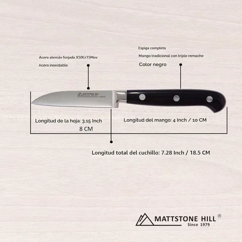 Vista 3 de MATTSTONE HILL - Cuchillo de cocina pequeño de 3.15 pulgadas, cuchillo de pelar, acero alemán, mango de triple remache