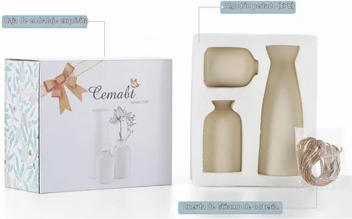 Vista 4 de CEMABT Juego de 3 jarrones de cerámica beige pequeños para decoración, decoración moderna boho de granja para el hogar, jarrón decorativo