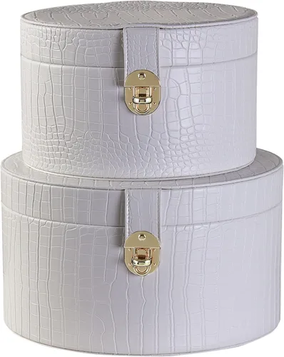 Vista 10 de Juego de 2 cajas decorativas de cuero grandes con tapa para estantes, mesa auxiliar, almacenamiento, control remoto, decoración moderna del hogar