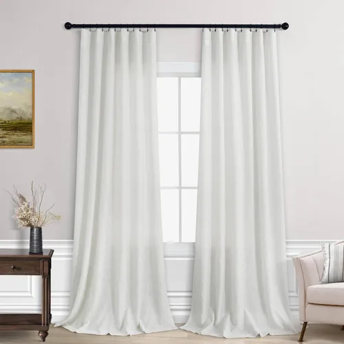 Vista 117 de KOUFALL Juego de 2 cortinas de puerta francesa, cortinas de lino para puerta/ventana, cortina transparente boho para cristal lateral delantero