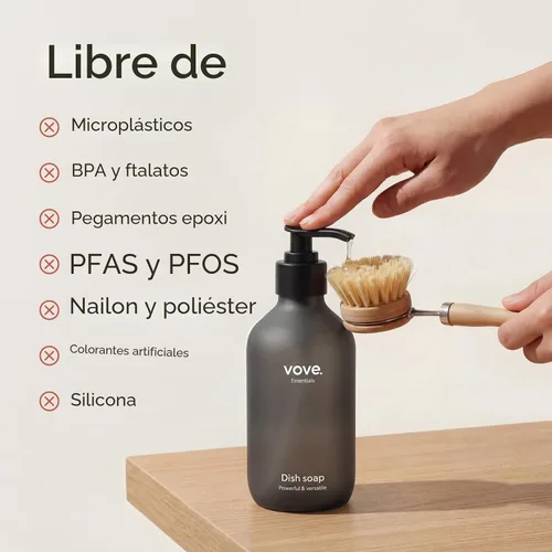 Vista 7 de Vove Cepillo de bambú para platos con 3 cabezales de repuesto, cepillo de cocina sin plástico para ollas, sartenes y platos, mango de bambú