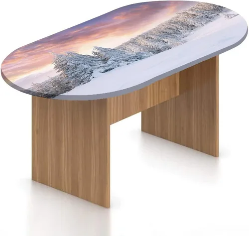 Vista 12 de Mantel ovalado ajustable de poliéster elástico para invierno, diseño de bosque abstracto monocromático, hojas y bosques, se adapta a mesas ovaladas