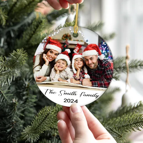 Vista 6 de Adorno de Navidad con foto personalizada 2024 con texto, adorno de Navidad personalizado para familiares, niños, amigos, parejas, bodas, recuerdos