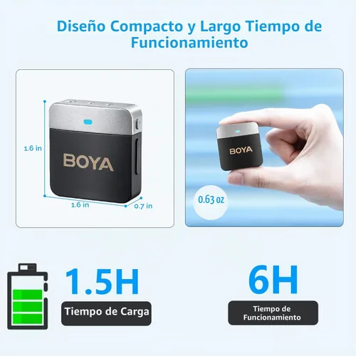 Vista 4 de BOYA Micrófono Lavalier inalámbrico de 2.4 GHz Duan Channel Sistema de micrófono inalámbrico con transmisor y 1 receptor para cámara iPhone