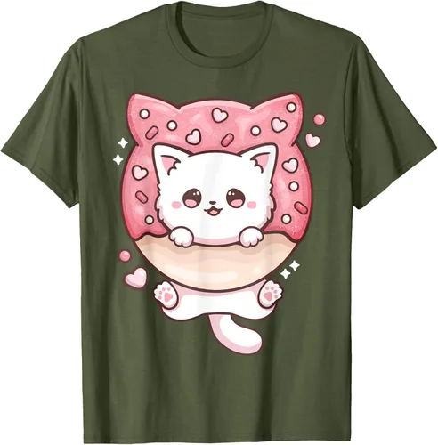 Vista 82 de Camiseta Kawaii Cat Donut Anime Lover Otaku, Negro