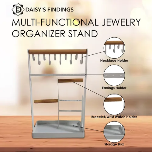 Vista 2 de DAISY'S FINDINGS Soporte organizador de joyas de 4 niveles Organizador de joyas para aretes, collares, pulseras, anillos, relojes... 10 ganchos