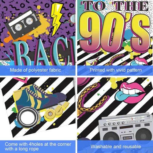 Vista 6 de Cartel de puerta con temática de los años 90, decoraciones de fiesta para adultos, tema de hip hop de los 90, suministros de fiesta de fondo
