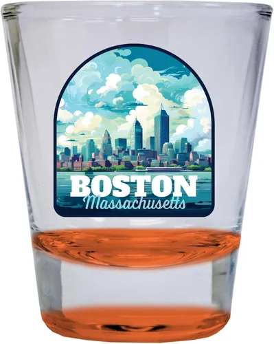 Vista 4 de Boston Massachusetts A Souvenir - Vaso de chupito redondo de 1.5 onzas, color azul, paquete de 2