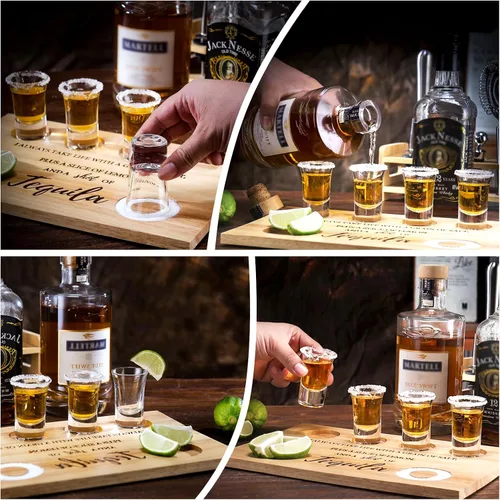 Vista 6 de Tabla de chupito de tequila, bandeja para servir vasos con borde de sal, divertido soporte para vasos de chupito, regalos de tequila