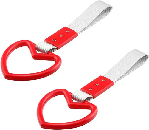 Vista 14 de 2 anillos Tsurikawa en forma de corazón, correa de mano para parachoques trasero, asa de corazón Janpanese para automóviles, SUV, metro, autobús