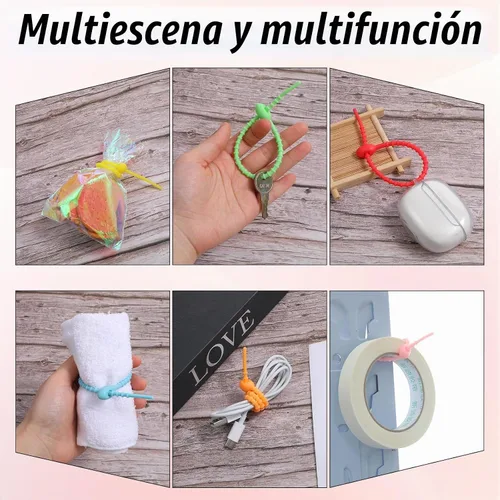 Vista 4 de 20 bridas de silicona coloridas, bridas reutilizables de 8 pulgadas, lazos ajustables multiusos para sellar bolsas de plástico, cables y cables