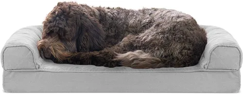 Vista 21 de Furhaven Sofá cama ortopédico para perro, sofá de espuma viscoelástica con refuerzos, felpa texturizada y funda resistente al agua, funda lavable