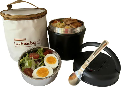 Vista 5 de Recipiente aislado para almuerzo de 40 onzas con bolsa térmica y cuchara plegable, tarro de alimentos de acero inoxidable a prueba de fugas, caja